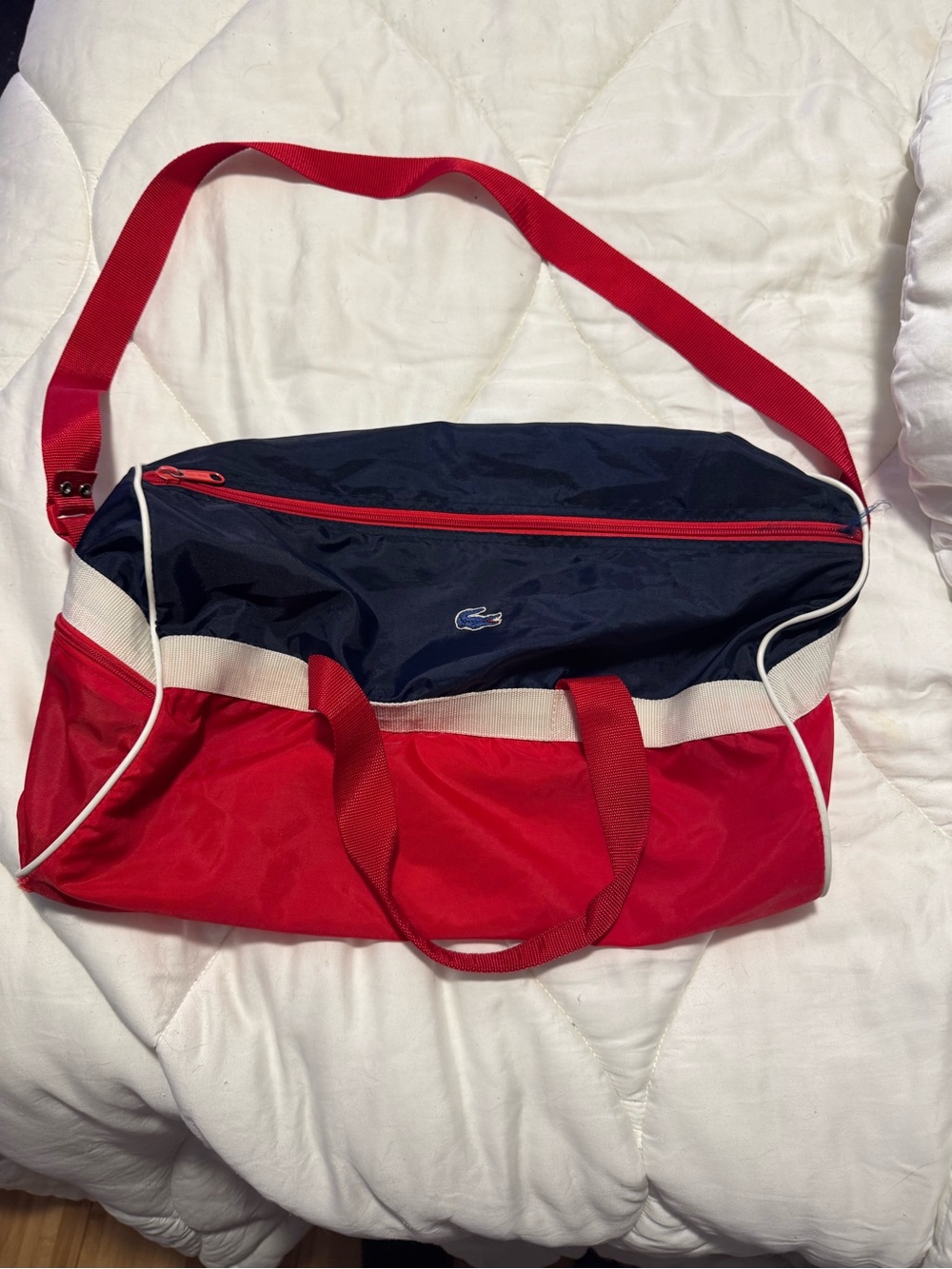 1980’s Vintage Lacoste Red and Navy Men’s Sport Duffel Bag